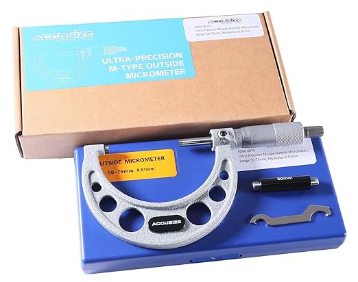 Accusize Industrial Tools 50-75mm by 0.01mm Ultra-Precision Outside Micrometer, EG00-0075
