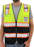 Dib Safety Reflective Mesh Vest High Visibility Two Tone with Pockets and Zipper, Yellow and Black Mesh with Orange Trim 4XL