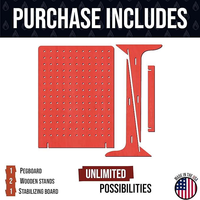 Torched Pegboard Display Stand for Jewelry, Craft Shows, Selling, Vendor Events, Tools, Peg Board Accessories Rack Organizer, XL 11.75" L x 4.3" W x 15.75" H, RED