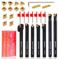 Indexable Lathe Turning Tool 21Pcs Kit 3/8" (10mm) Shank, Includes 7Pcs Metal Lathe Tool Holders and 14Pcs Carbide Inserts for Turning Boring Grooving Cutting Threading Carbide Turning Tool