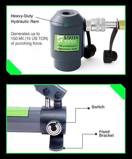 1/2" - 4" Hydraulic Knockout Punch Set | 15 US Tons | Knock Out Set with 10 Dies | Punching Capacity 11-16 Gauge | 1 Year WARRENTY | Staten Tools