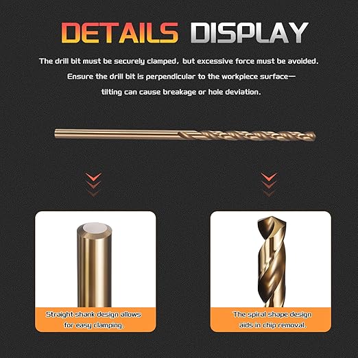 Drill Bit, #44 Cutting Diameter, 4341 HSS Gold Finish 118° Cutting Angle Number Jobber Bits - (Applications: for Drilling Soft Metal Plastic Wood), 5-Pieces