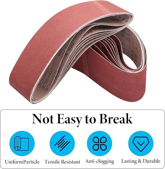 4 x 36 Sanding Belts, 120 Grit Aluminum Oxide Sanding Belt for Belt Sander, 4X36 Belt Sander Belt for Woodworking, 15 Pack(4x36in, 120 Grit)