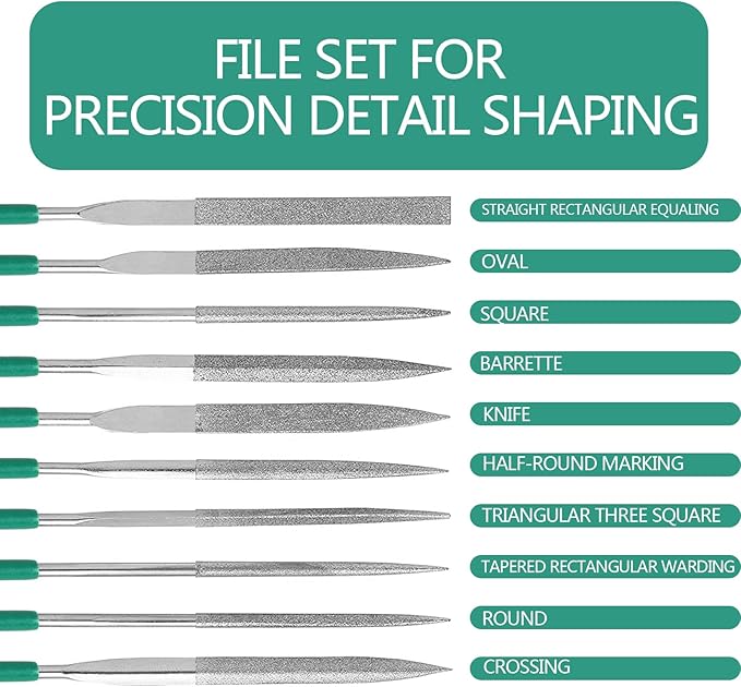 Millousong Hand File Set,Diamond Needle Files 6.3' /10 Shapes for Metal,Plastic,Wood,3D Printer Basic Suite for home and office with box