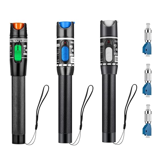 Moocci 3 Pcs Visual Fault Locator Fiber Optic Tester - VFL Fiber Optic Cable Tester Meter with FC to LC Adapter - Tools Kit for FC/SC/ST/LC Connector,Network Cable Test - Green Blue White