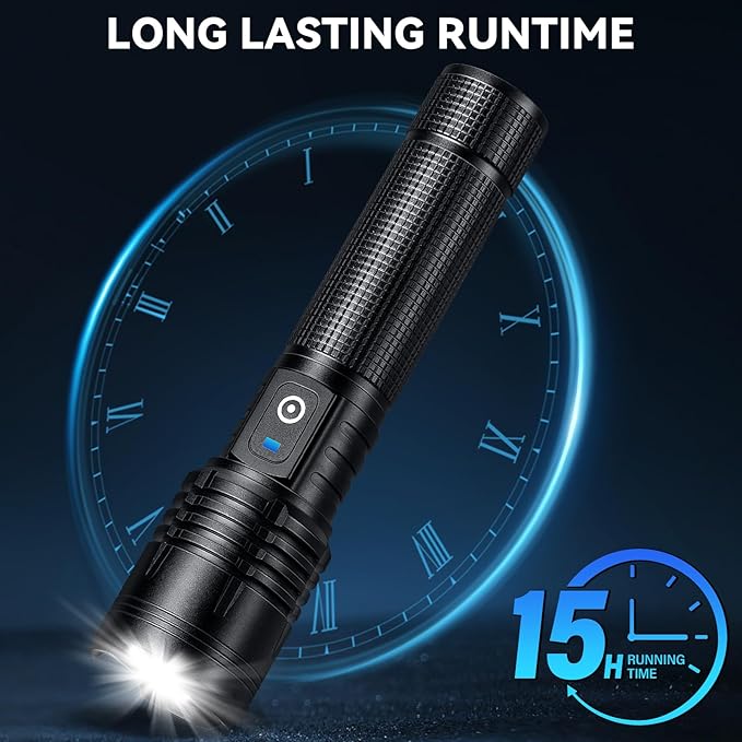 Flashlight Rechargeable LED High Lumens - 99,000 Lumens Super Bright Flashlights with 5 Modes, Adjustable，Waterproof Powerful Flash Light for Home, Camping(2 Pack)