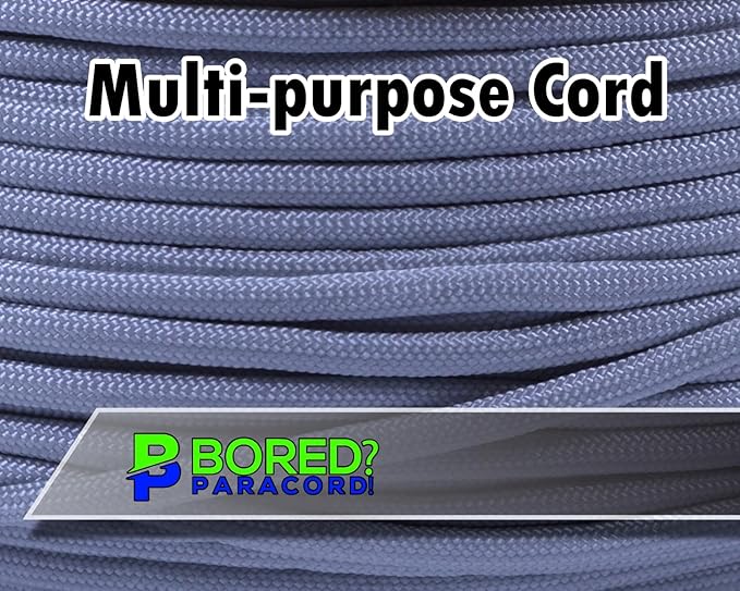 BORED? PARACORD! 550 lb Paracord - Ideal for Crafting, Camping, DIY Projects, Active & Military Outdoors - Strong Survival Rope - Tactical Parachute Cord Type III - Silver 1000 Feet