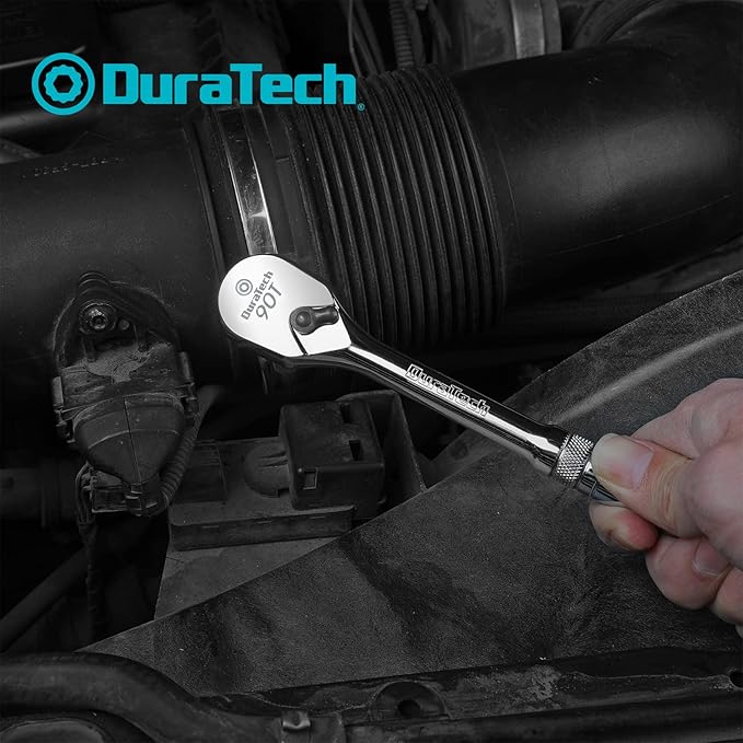 DURATECH 3-Piece Ratchet Set, 1/4", 3/8", 1/2" Drive Ratchets, Dirt Resistance 90-Tooth Ratchet Wrench, Chrome Alloy Made, Fully Polished, Organized in Storage Case