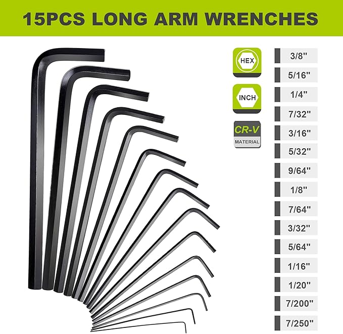 FASTPRO 32-Piece Allen Wrench Set with Storage Case, Standard SAE and Metric Hex Key Set with Extension Handles Included, Green
