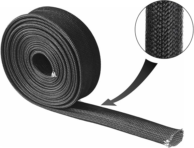 Fiberglass Hose Heat Shield Sleeve Spark Plug Wire Heat Protector Boots Auto Hose Roll 2500 Degree for Car&Auto Wire Loom Brake Line Cable (Black 1/2" IDX10')