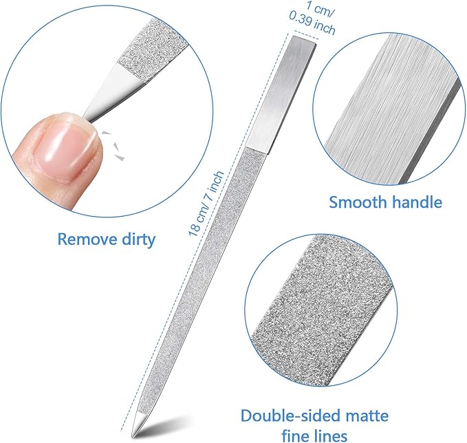 Mudder 6 Pieces Diamond Nail File Stainless Steel Double Side Nail File Metal Buffer Women Men Fingernails Toenails Manicure for Salon and Home, Silver(7 Inch)