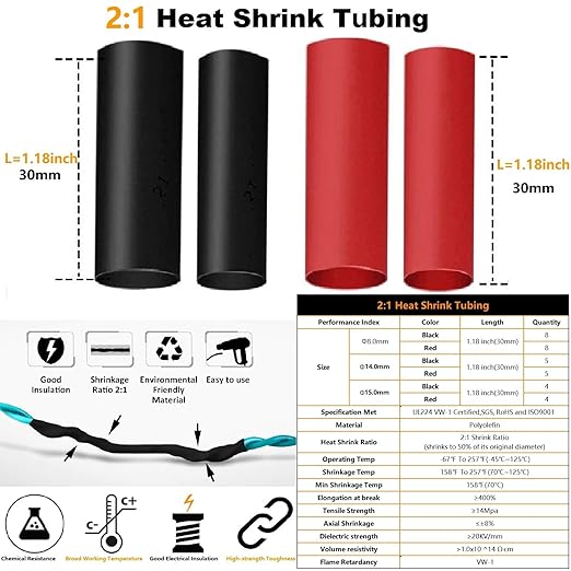 68pcs Battery Cable Ends 1/0 AWG 1 AWG 8 AWG Tinned Copper Lugs Crimp Battery Cable Lugs Heavy Duty Wire Ends Crimp Ring Terminal Lugs Closed End Tubular BatteryTerminals with Heat Shrink Tube