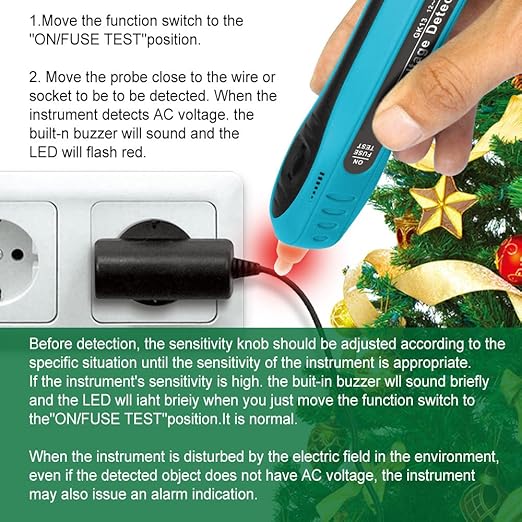 allsun Christmas Light Tester with Bulb Remover & Fuse Tester,Non-Contact Voltage Detector for Holiday Lights, Fuses, Bulbs, AC Power Tester (12V-600V),Light Repairing Tool Not LEDs