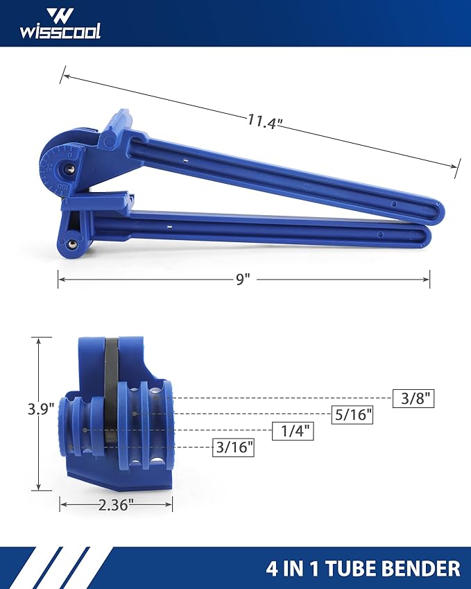 4-in-1 Tube Bender Tubing Brake line Bender for Soft Copper, Aluminum, Metal, Pipe Bender 180° (3/16" 1/4" 5/16" 3/8")