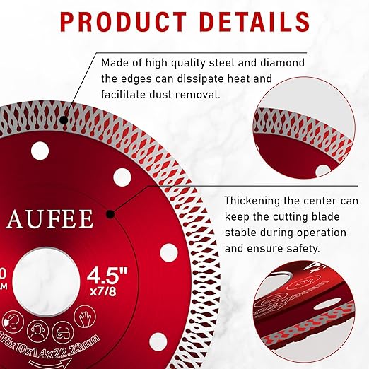 5 Pcs Diamond Saw Blades, 4-1/2'' Tile Cutting Blades for Angle Grinder, Glass Cutting Disc Grinder Blades for Cutting Porcelain Ceramic Granite Marble (Red)