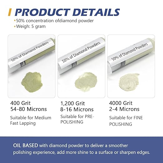 SCOTTCHEN 6Pcs Diamond Polishing Paste,400/1,200/4,000/8,000/50,000/100,000 Grit, Lapping Compound with 50% Concentration of Diamond Powders for Jewelry, Metal, Ring, Glass, Coin, 5 Gram Each