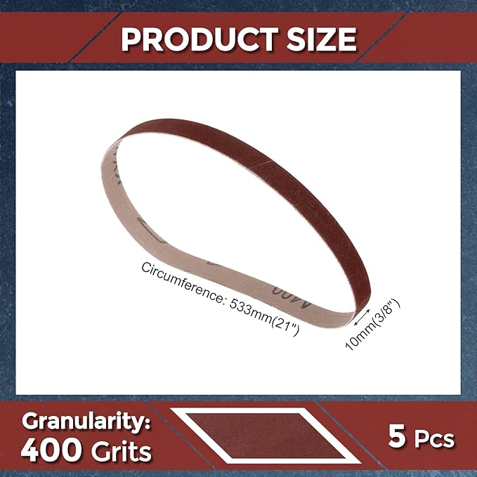 5 Pcs Sanding Belts 3/8 x 21 Inch 400 Grit Aluminum Oxide Abrasive Sandpaper for Belt Sander Metal Grinding Wood Working Weld Rust Removal