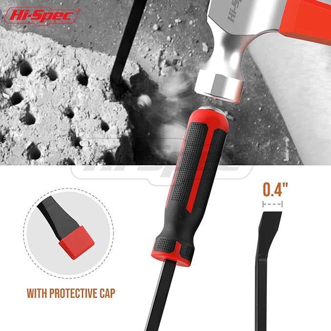 Hi-Spec 1pc Carbon Steel Pry Bar Set - 8" (0.6ft)/ 0.2m Size with Heavy Duty Striking Cap. Ergonomic Comfort Hold Handles for Home & Garage DIY Jobs