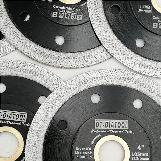 DT-DIATOOL Diamond Tile Blade 4 Inch 5pcs Diamond Turbo X Mesh Rim Segement Circular Saw Blade for Procelain Ceramic Stoneware Marble Granite Fits 5/8"-7/8" Arbor