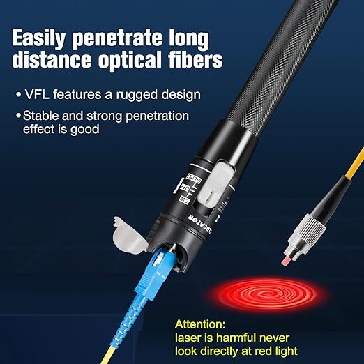 VFL Visual Fault Locator, 80KM Range Fiber Optic Cable Tester Meter with 2.5 mm Universal Connector FC Male to LC Female Adapter for CATV Telecommunications