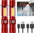 Hoxida Flashlight USB Rechargeable, Magnetic LED Flashlight, Super Bright LED Tactical Flashlight with Cob Sidelight, Waterproof, Zoomable Best Small LED Flashlight for Camping, Emergency -Red