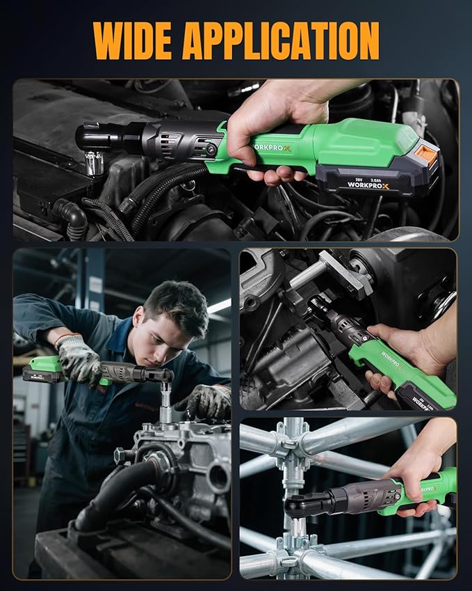 WORKPROX Electric Ratchet Wrench 1/2" Set, 20V Cordless Ratchet Wrench Kit, 74Ft-lbs, 250RPM, Battery Powered Ratchet with LED Light, 2-Pack 2000mAh Batteries, 7 Sockets & 3" Extension Bar