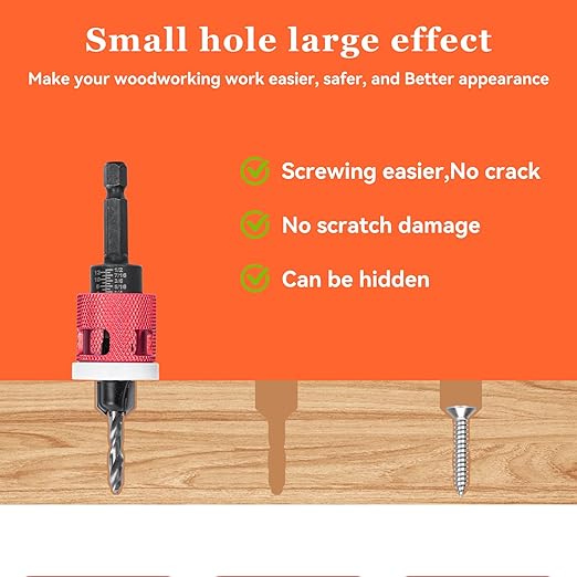 5 Pcs Hex Shank Countersink Drill Bit Set with Low Friction Depth Stop, 1/8" 9/64" 5/32" Drill+3/8” 82° Counter-Bore,11/64" 3/16" Drill+ 1/2" 82° Counter Bore,HSS M2 Tapered Bits