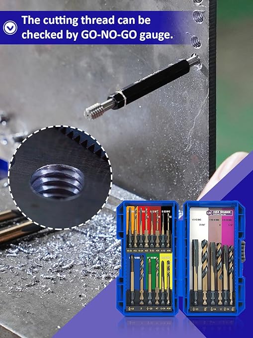 JEFE HEX Drill and Tap Set 20pc - Hex Shank Drill Bits & Thread Taps for Metal | MRO & Industrial Use | Quick-Change Combination tap 6-32UNC to 1/2"-13UNC | Impact Driver