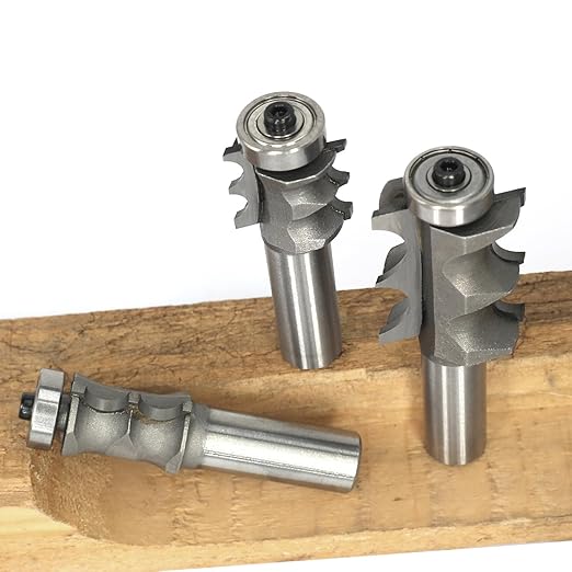 3Pcs Double Beading Router Bits 1/2" Shank,Cutting Height 3/4",7/8",1-3/8" Pair Beads,Dual Bead Columns for Furniture Molding,Perfect Edge Mould Cutter for Shelf with Ball Bearing Guided