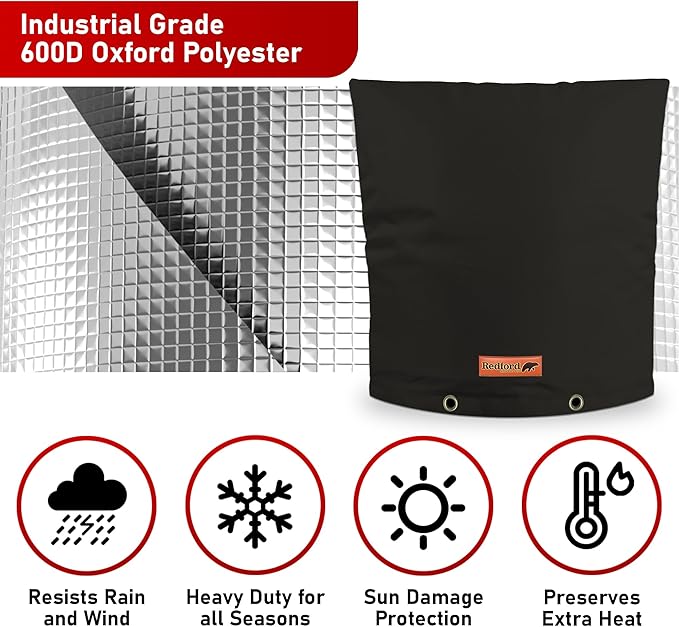 Redford Supply Co. Cold Snap (5°F) Backflow Preventer Insulation Cover, 24"W x 24"H, Pipe Insulation, Water Sprinkler Covers for Outside, Sprinkler Backflow Cover for Winter, Well Pump Bag (Black)