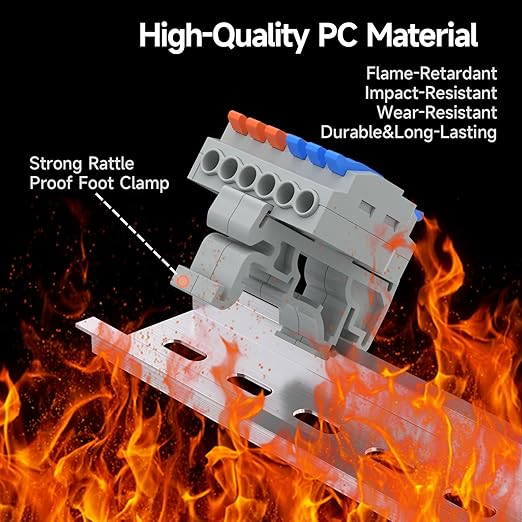 5Pcs Lever Wire Connectors, 2 in 6 Out, Push-in, 4-2.5 mm² Quick Wiring DIN Terminal Blocks, 40Pcs Wire Ferrules Terminals & 6.89 Inch DIN Rail Included