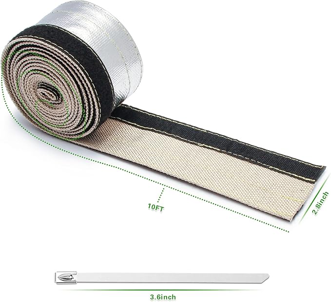 Heat Shroud Aluminized Sleeving Heat Shield fuel line wire heat sleeve 1/2" I.D. x 10FT with 20 Pcs 3.9Inch Stainless Steel Cable Metal Zip Ties