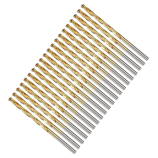 Drill Bit, 3/16" Cutting Diameter, 4341 HSS TiN Coated 135° Cutting Angle Jobber Bits - (Applications: for Drilling Soft Metal Plastic Wood), 20-Pieces