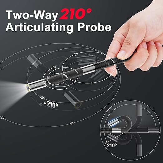 Articulating Borescope Camera - JESERAL 5" HD 1080P Inspection Camera Screen with 6 Led Light, Endoscope with 6.2mm Len IP67 Waterproof Probe, 3X Zoom Borescope with Semi-Rigid 5FT Cable for Mechanic