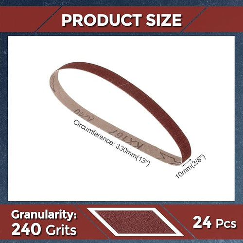 24 Pcs Sanding Belts 3/8 x 13 Inch 240 Grit Aluminum Oxide Abrasive Sandpaper for Belt Sander Metal Grinding Wood Working Weld Rust Removal