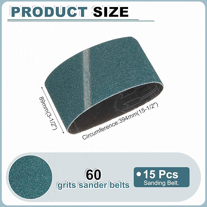 HARFINGTON 3-1/2 x 15-1/2 Inch Sanding Belts, 15 Pcs 60 Grit Zirconia Abrasive Belt Sander File Belt for Woodworking, Metal Polishing, Knife Sharpener