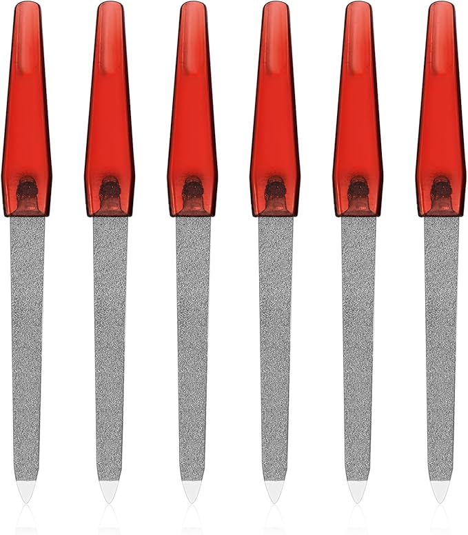 6-Pack Small Nail File, Pointed Stainless Steel Metal Fingers File, Diamond Non-Slip Handle Foot Nail Files Fingers Travel Double-Sided Sapphire Sand Trimmer for Men Women's Natural Nails