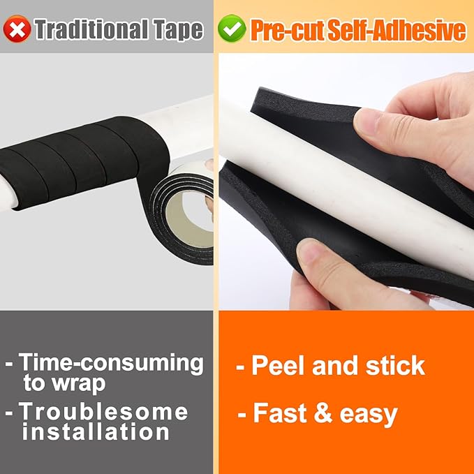 10.5ft Pipe Insulation Foam Tube for 1/2in Pipes - Pre Slit Duct Wrap with Aluminum Foil, for Outdoor Winter Cold Hot Water Pipe Winterizing Heat Preservation, Reduce Heat Loss Antifreeze 15.7"*8pcs