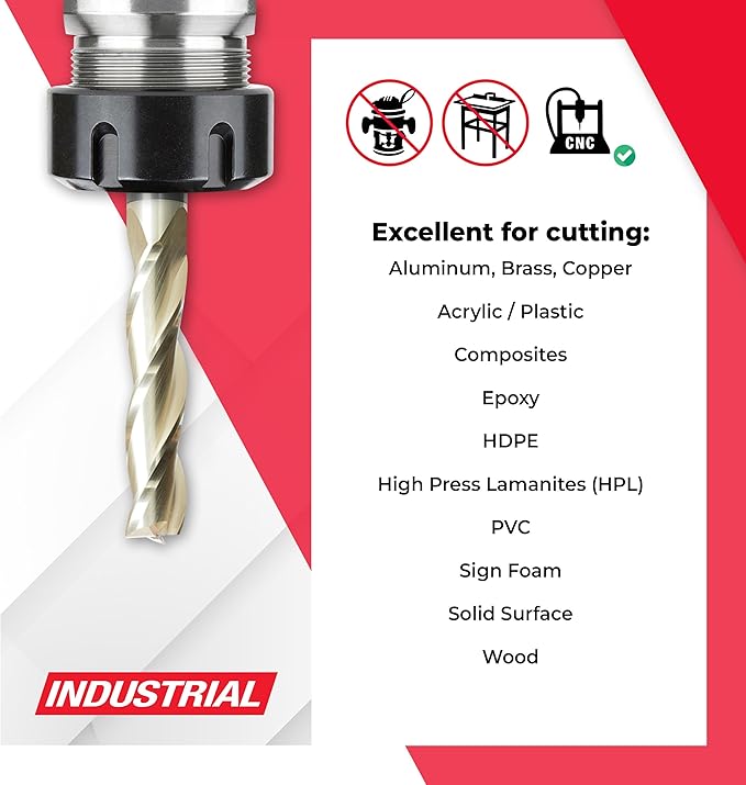 Amana Tool CNC Router Bits for 2D/3D Carving Flat Bottom, ZrN Coated, 46579, 0.10 Deg Straight Angle x 1/2 Dia x 2-1/4 x 1/2 Shank x 3 Flute