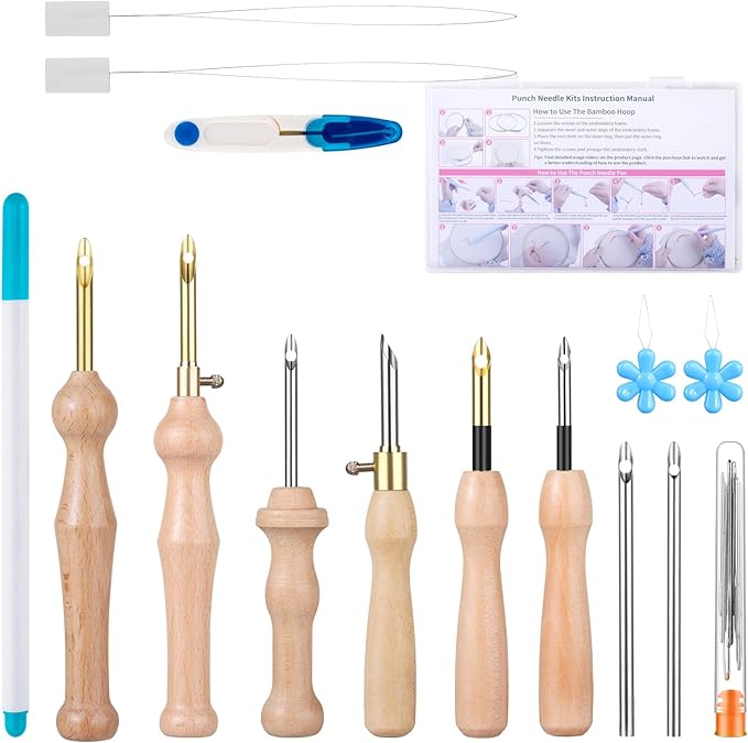 Punch Needle Kit with Storage Box, Punch Needle Tool Set for Adult Beginners, Perfect for DIY Craft,Decoration and Gifts