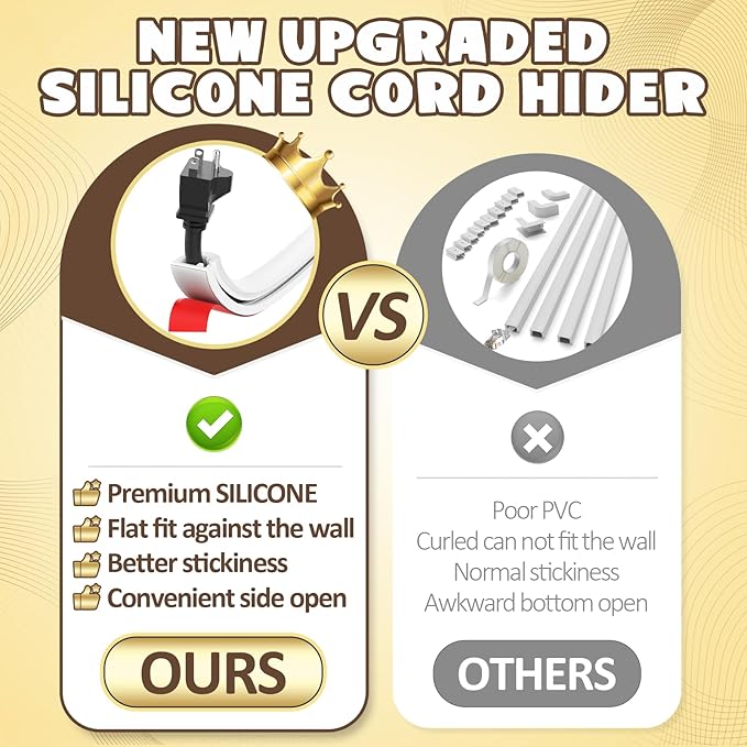 78 Inch Wall Cord Hider, Silicone Self Adhesive Cable Hider Cord Cover, Flexible Wire Covers for Cords Cable Cover Cable Concealer for Wires W0.59” H0.39” White