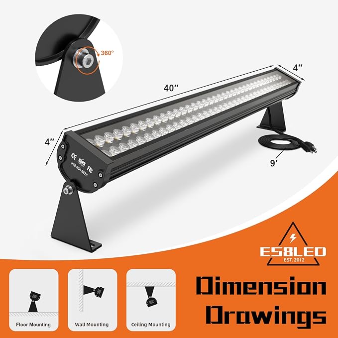 72W LED Bar Light, 5700K Crystal Bright White, 100-277VAC, Adjustable Lighting Directions, Waterproof LED Wall Washer Light Bar for Batting Cages, Commercial Advertising Billboards, Car Washing