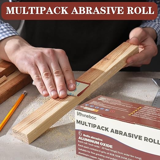 Emery Cloth Roll, 1" x 20 Feet Continuous Sandpaper Roll, 80/150/240/320/400/600 Grit Sand Paper Assortment Pack for Wood Metal Sanding and Polishing