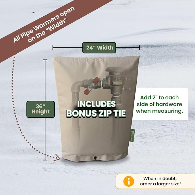 The Original Winter Pipe Insulation Cover (5˚F) - Double-Wall Cotton (UV-Coated) Insulated Backflow Preventer Freeze Protection, Pump Cover, Sprinkler/Well Head Cover for Outside - (24" W X 36" H)