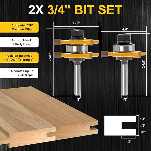 3 Edge T Joint Router Bit 1/4" Shank-Lock Miter Woodworking Bit for Cabinet, Rabbeting & Tongue & Groove (Router Bit-1/4 Shank-3 Edged T-Shaped)