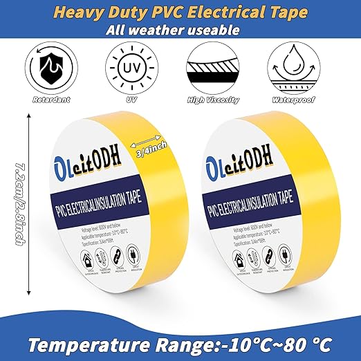100 Rolls Yellow Electrical Tape Bulk 3/4 Inch x 66ft, Waterproof Vinyl Electric Tape High Temp Insulation Tape for Electrical Protection Home Outdoor Electric Insulating Wire Wrapping