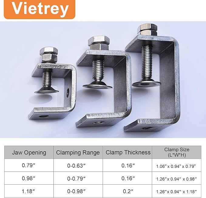 Stainless Steel C Clamps, Mini Tiger Clamp Set for Mounting, Heavy Duty Metal U Clamps, Small Desk G-Clamp with 0.98 Inch Stable Wide Jaw Opening for Metal Working Woodworking Welding Building (4pcs)