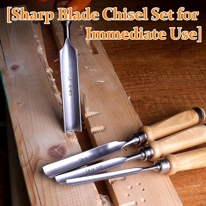 ATOPLEE Wood Chisel Set for Woodworking, 4 pcs Professional Wood Carving Chisel Tool Carpenter Gouge CR-V Steel Semi-Circular Edge Sharp Blade 6mm(1/4")/12mm(1/2")/18mm(3/4")/25mm(1")