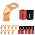 SELTERM 10pcs - 2/0 AWG 3/8" Stud 90° Bent Battery Lugs - Ring Terminal Connectors with 12pcs 3:1 Black & Red 3/4" Heat Shrink Tubing - Heavy Duty Battery Cable Ends - Bare Copper Wire Connectors Kit