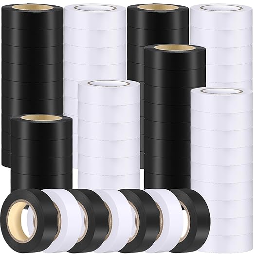 Qilery 60 Pack Electrical Tape Waterproof 3/4 in x 65 ft Electric Wire Tape for Any Weather Under 600v Home Outdoor Insulating Wire Wrapping(White, Black)